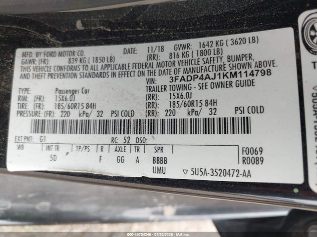 2019 FORD FIESTA S 照片 9