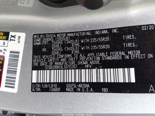 2020 TOYOTA HIGHLANDER LIMITED 9