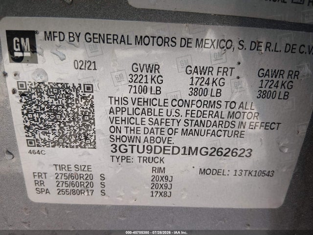 2021 GMC SIERRA 1500 4WD SHORT BOX SLT 9