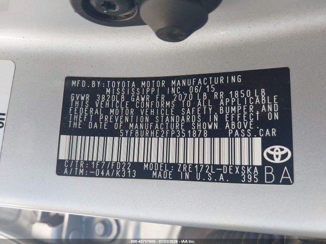 2015 Toyota COROLLA S PLUS 照片 9