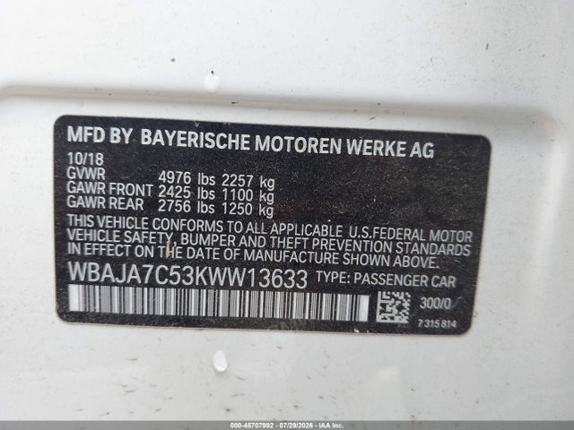 2019 BMW 5 SERIES 530I XDRIVE 9