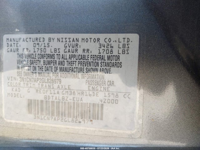 2016 Nissan VERSA 1.6 SV 照片 9