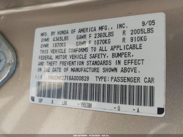 2006 Honda ACCORD 3.0 EX photo 9