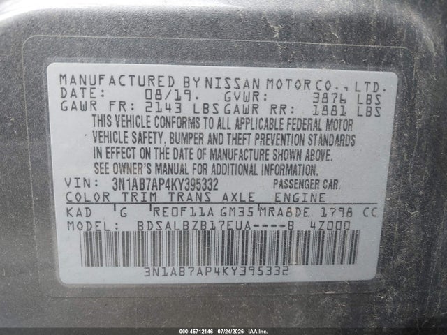 2019 NISSAN SENTRA S 9