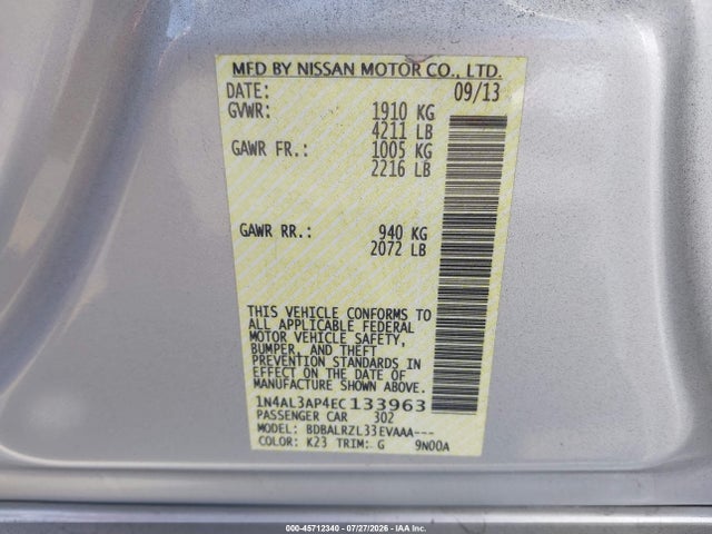 2014 Nissan ALTIMA 2.5 S — фото 9