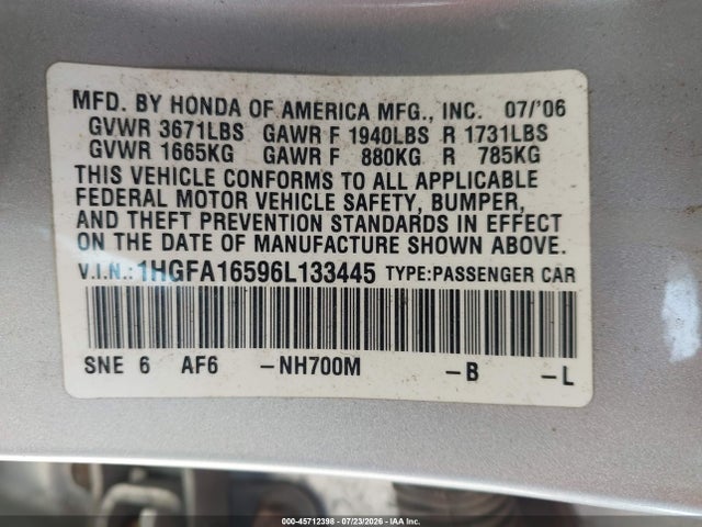 2006 Honda CIVIC LX 照片 9