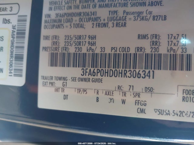 2017 FORD FUSION SE 9