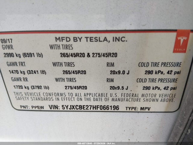 2017 TESLA MODEL X 100D/75D/90D 9