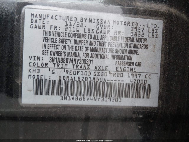 2022 NISSAN SENTRA S XTRONIC CVT 9