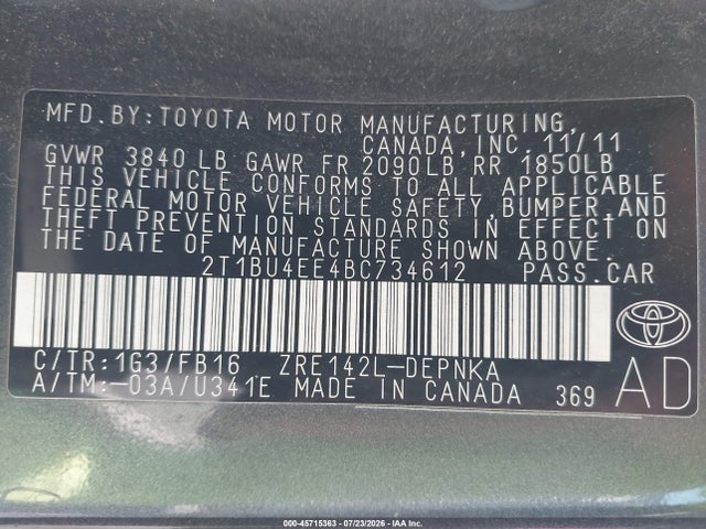 صورة 9 لـ 2011 Toyota COROLLA LE