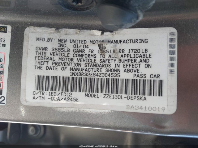 2004 Toyota COROLLA S 照片 9