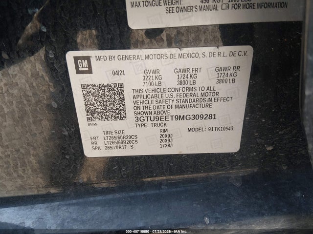 2021 GMC SIERRA 1500 4WD SHORT BOX AT4 9