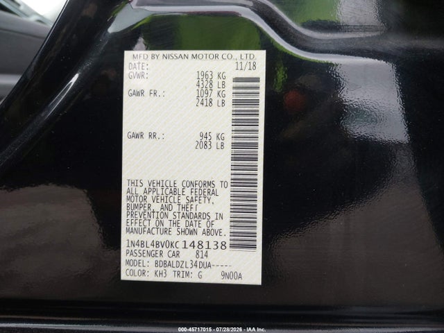 2019 NISSAN ALTIMA 2.5 S 9