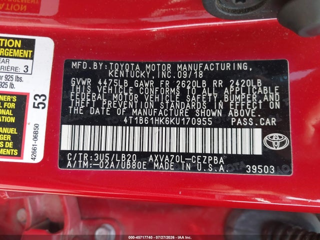 2019 TOYOTA CAMRY XSE 9