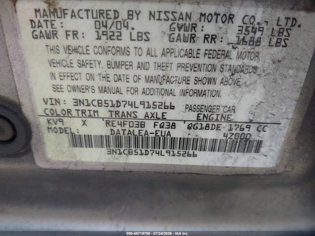2004 Nissan SENTRA 1.8S 照片 9