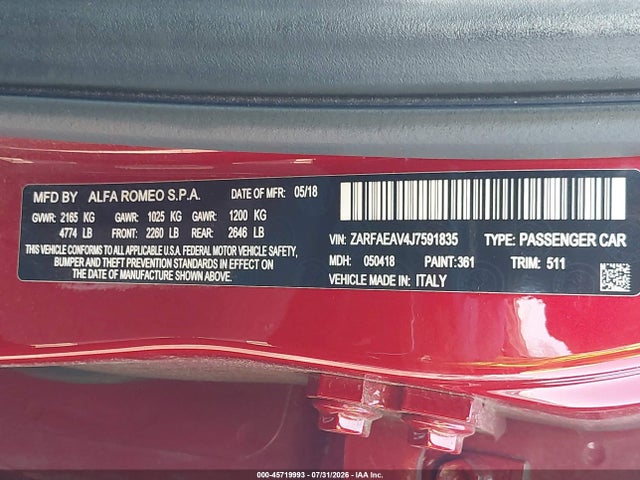 2018 ALFA Romeo GIULIA QUADRIFOGLIO RWD photo 9