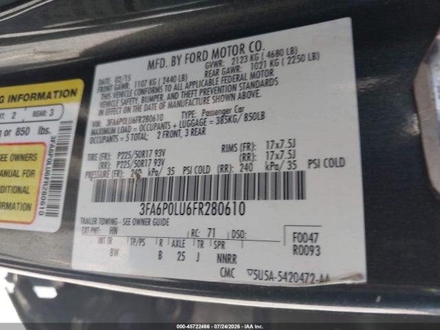 2015 FORD FUSION HYBRID SE — фото 9