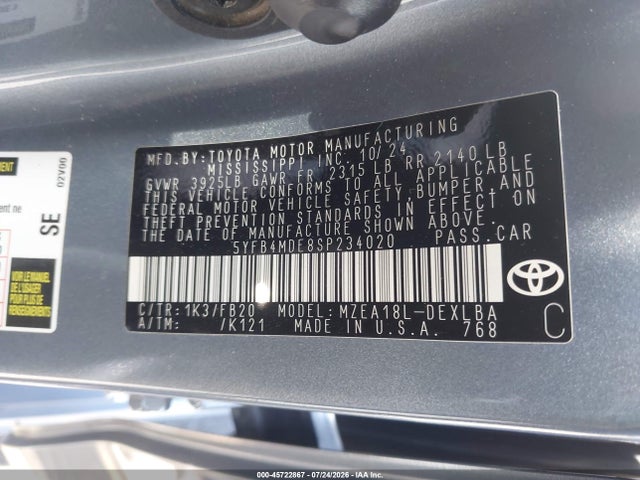 2025 TOYOTA COROLLA LE 9