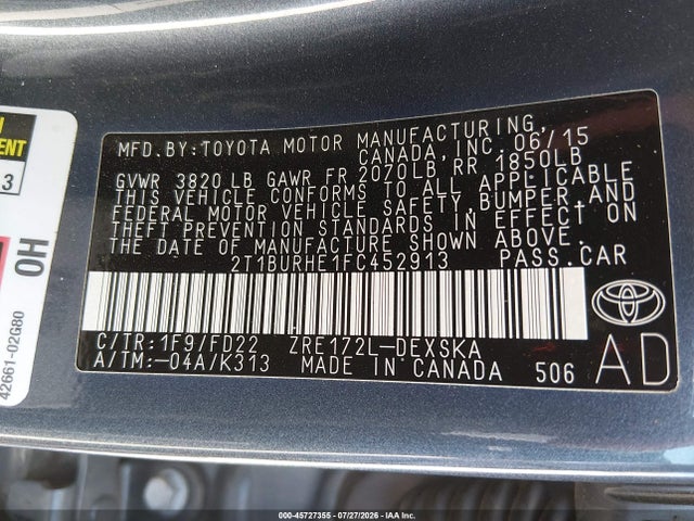 2015 Toyota COROLLA S PLUS 照片 9