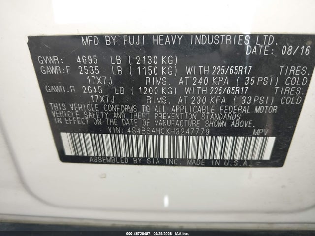 2017 SUBARU OUTBACK 2.5I PREMIUM 9