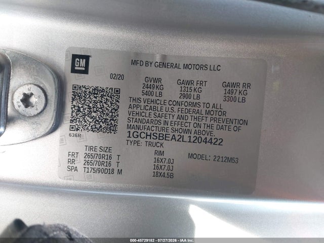 2020 CHEVROLET COLORADO 2WD LONG BOX WT 9