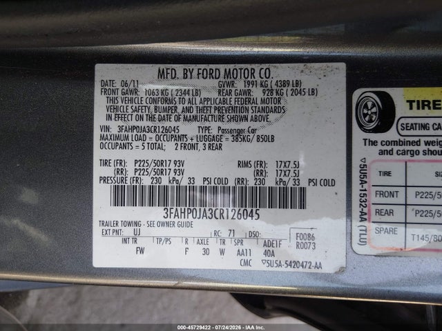 صورة 9 لـ 2012 FORD FUSION SEL