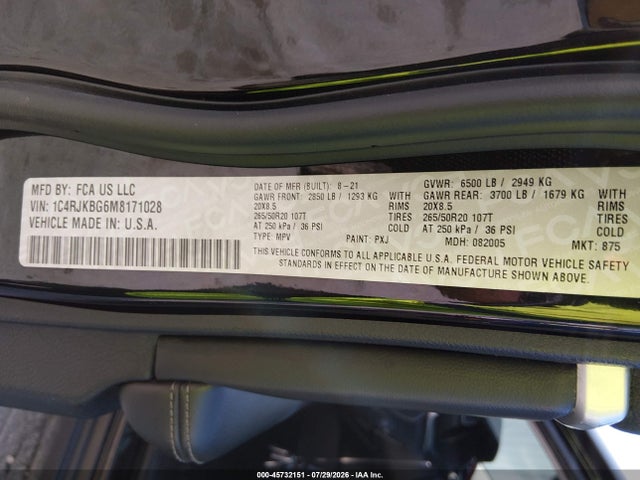 2021 JEEP GRAND CHEROKEE L LIMITED 4X4 9