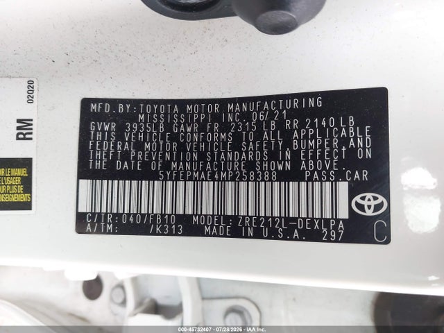 2021 TOYOTA COROLLA LE 9