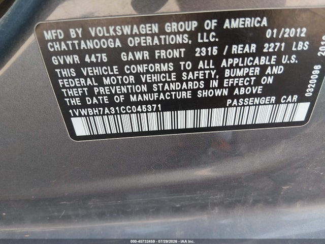 2012 Volkswagen PASSAT 2.5L SE 照片 9