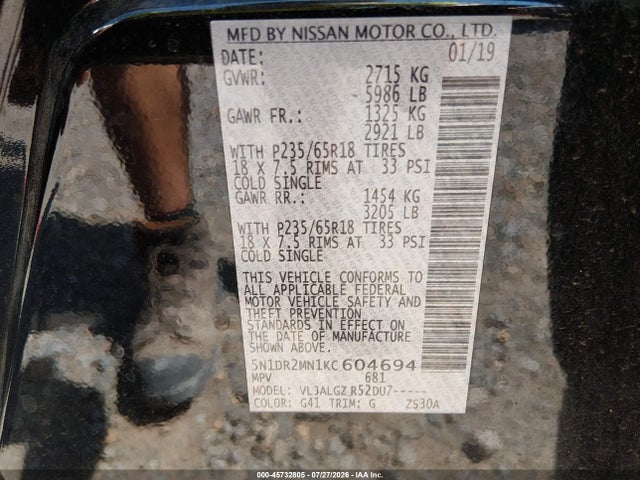 2019 NISSAN PATHFINDER SL 9