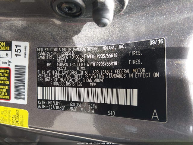 2017 TOYOTA SIENNA LIMITED 7 PASSENGER 9