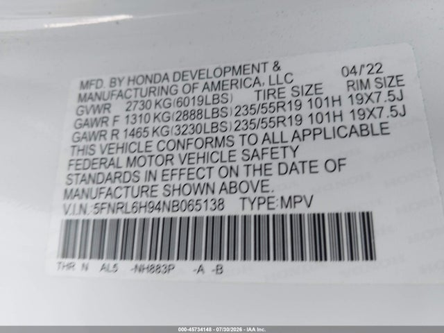 2022 HONDA ODYSSEY ELITE 9