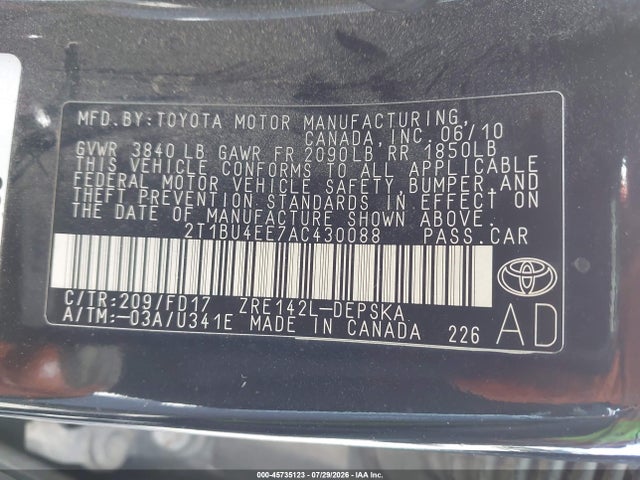 2010 Toyota COROLLA S — фото 9