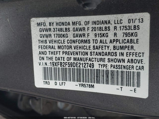 2013 Honda CIVIC LX — фото 9