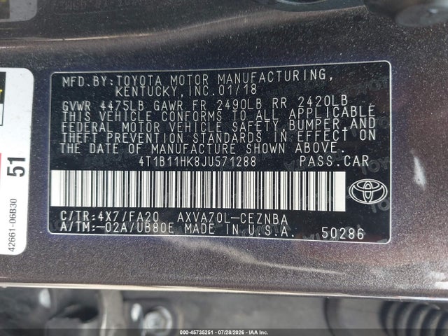 2018 TOYOTA CAMRY LE 9