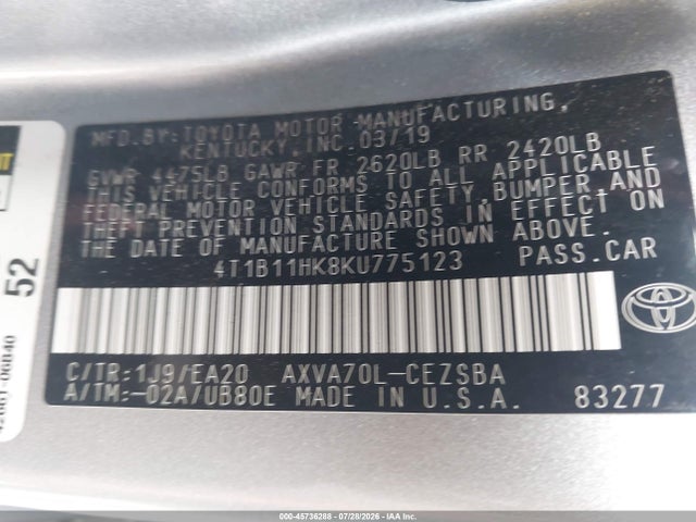 2019 TOYOTA CAMRY SE 9