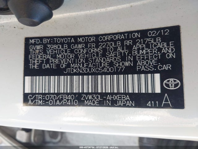 2012 Toyota PRIUS TWO — фото 9
