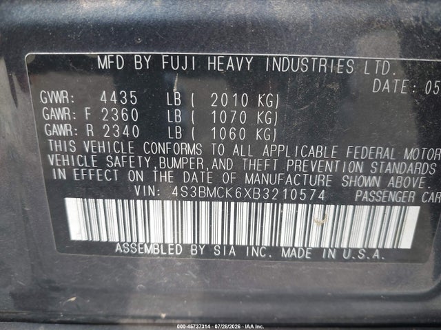 2011 Subaru LEGACY 2.5I LIMITED — фото 9