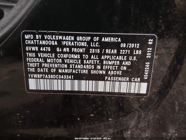 2013 Volkswagen PASSAT 2.5L SE 照片 9