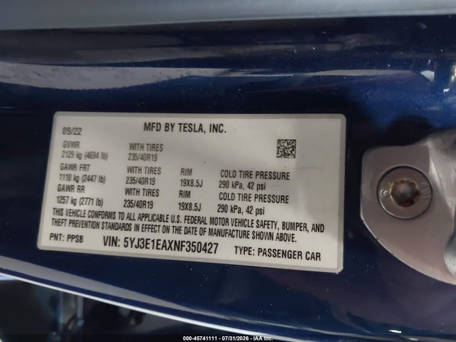 صورة 9 لـ 2022 Tesla MODEL 3 REAR-WHEEL DRIVE