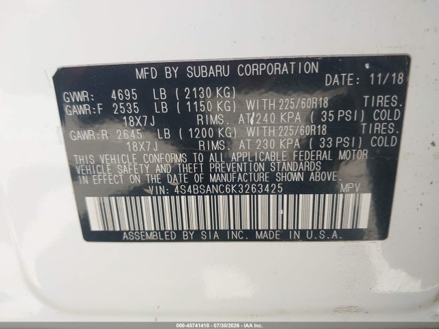 2019 SUBARU OUTBACK 2.5I LIMITED 9