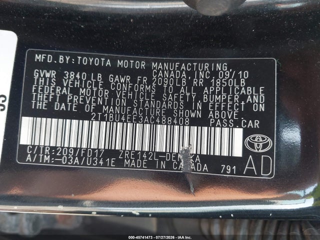 2010 Toyota COROLLA S 照片 9