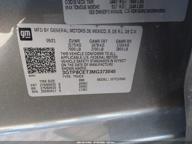 2021 GMC SIERRA 1500 2WD SHORT BOX ELEVATION 9