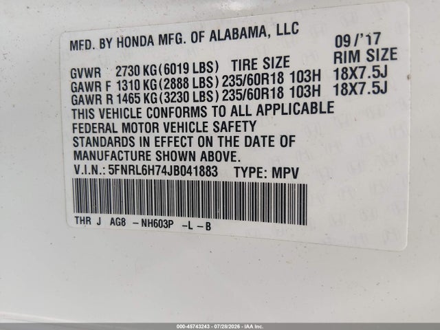 2018 HONDA ODYSSEY EX-L 9