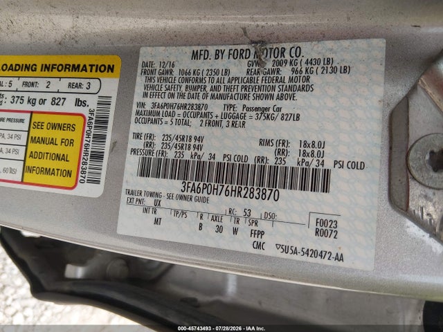 2017 FORD FUSION SE 9