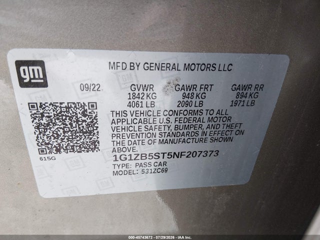 2022 CHEVROLET MALIBU FWD LS 9