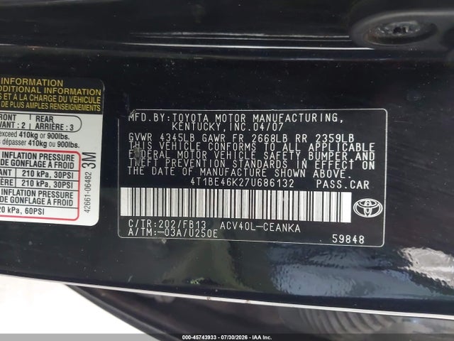 صورة 9 لـ 2007 Toyota CAMRY LE