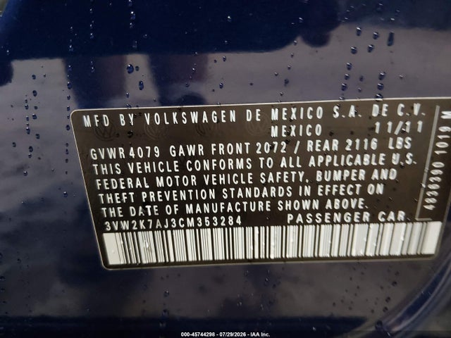 2012 Volkswagen JETTA 2.0L S 照片 9