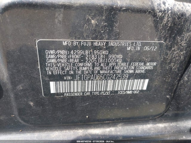 2012 Subaru IMPREZA 2.0I PREMIUM — фото 9