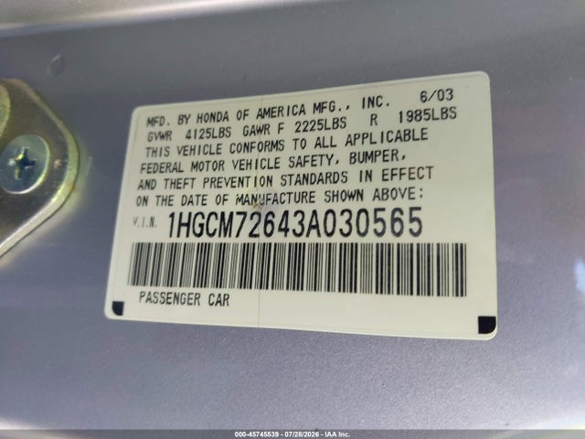 2003 Honda ACCORD 2.4 EX photo 9